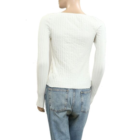 Free People Tilly Long-Sleeve Cardi Blouse Top Knit Ribbed Buttondown S 280555 - Picture 6 of 7